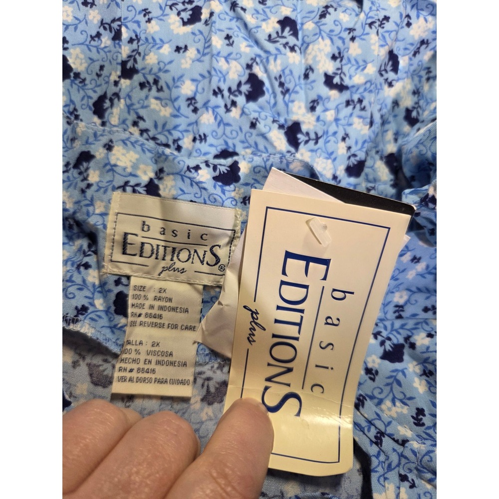 Basic Editions Plus Blue Floral Button Front Midi… - image 6
